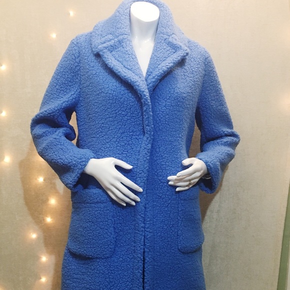 Nine West Long Blue Sherpa Teddy Coat 